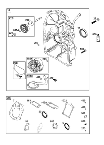Crankcase Cover/Sump Group Diagram and Parts List for 613277-0010-E1  Briggs and Stratton Engine